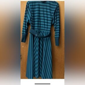 VTG Women 10 Dress California Girl Teal Stripe Rockabilly Retro 80’S Cottagecore